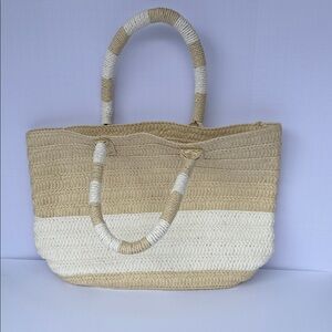 Altru Beige & White Striped Woven Tote Bag